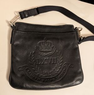 Lauren Ralph Lauren Black Large Embossed Logo Leather Cross Body Bag Purse VGUC